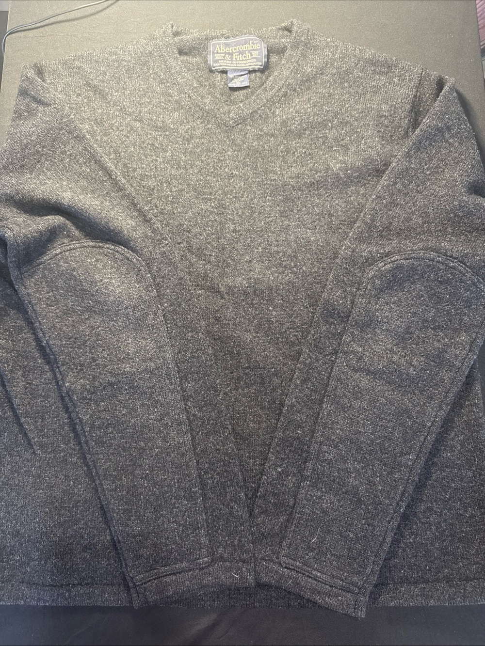 Vintage Abercrombie & Fitch 100% Lambswool V-Neck Sweater Men's XL Charcoal Gray